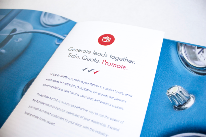 Peek sheet introduces the sales piece with customized information - custom color, logo and content.